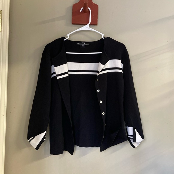 Vintage Michelle Nicole Black Stripe Cardigan Sweater L - Picture 2 of 6